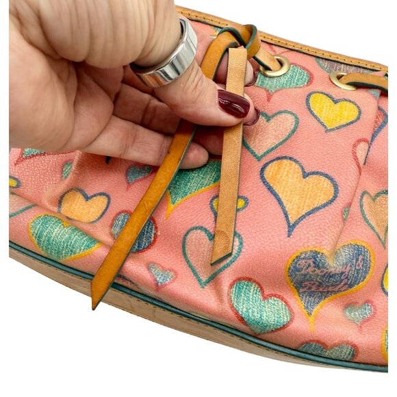 Dooney & Bourke Graffiti Heart Print Canvas Shoulder Bag – Pink Multicolor - Picture 2 of 9